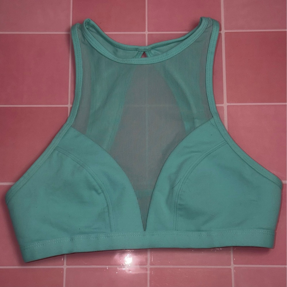 Afriel & Tabbris Australia Mint Green Mesh High Neck Strappy Sports Bra Small